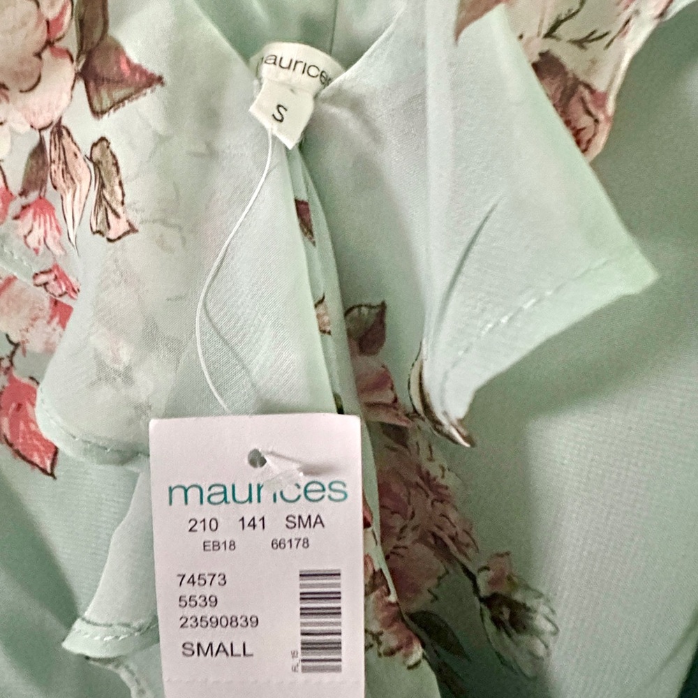 Maurices Flutter Sleeve Chiffon Wrap Mini Dress Mint Green Floral Size Small - Picture 8 of 12